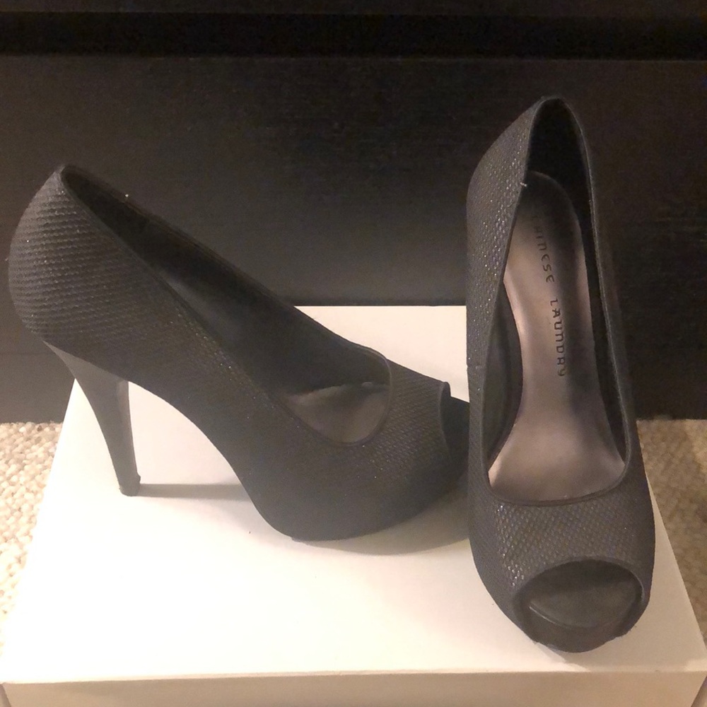 Chinese Laundry Black Glitter Peep Toe Heel